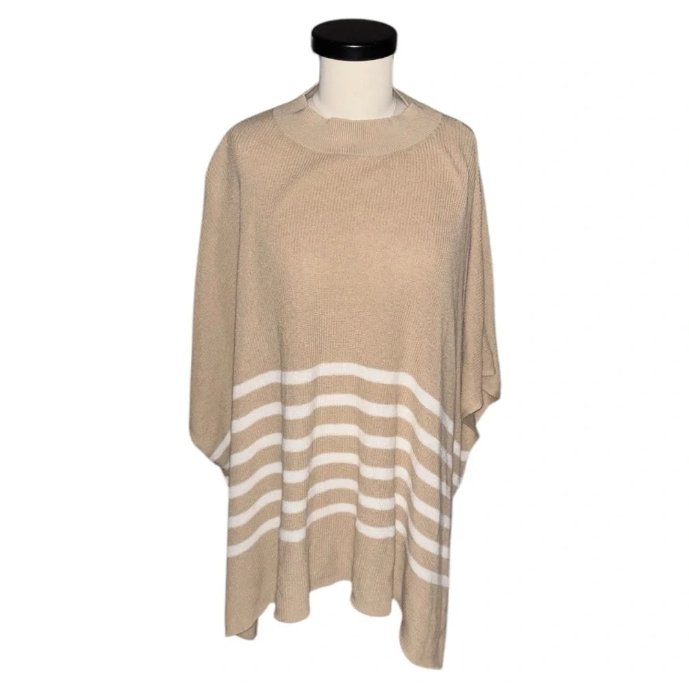 J. Crew Camel & Ivory Striped Poncho